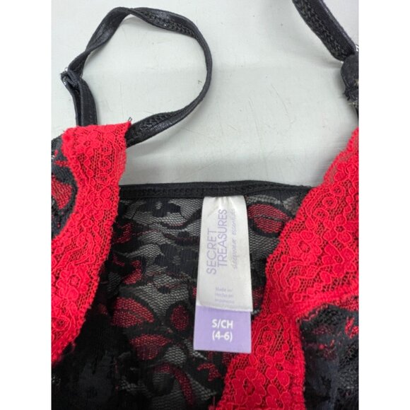 Secret Treasures Lingerie Red Black Lace Chemise Nightgown nylon small READ - Picture 8 of 8
